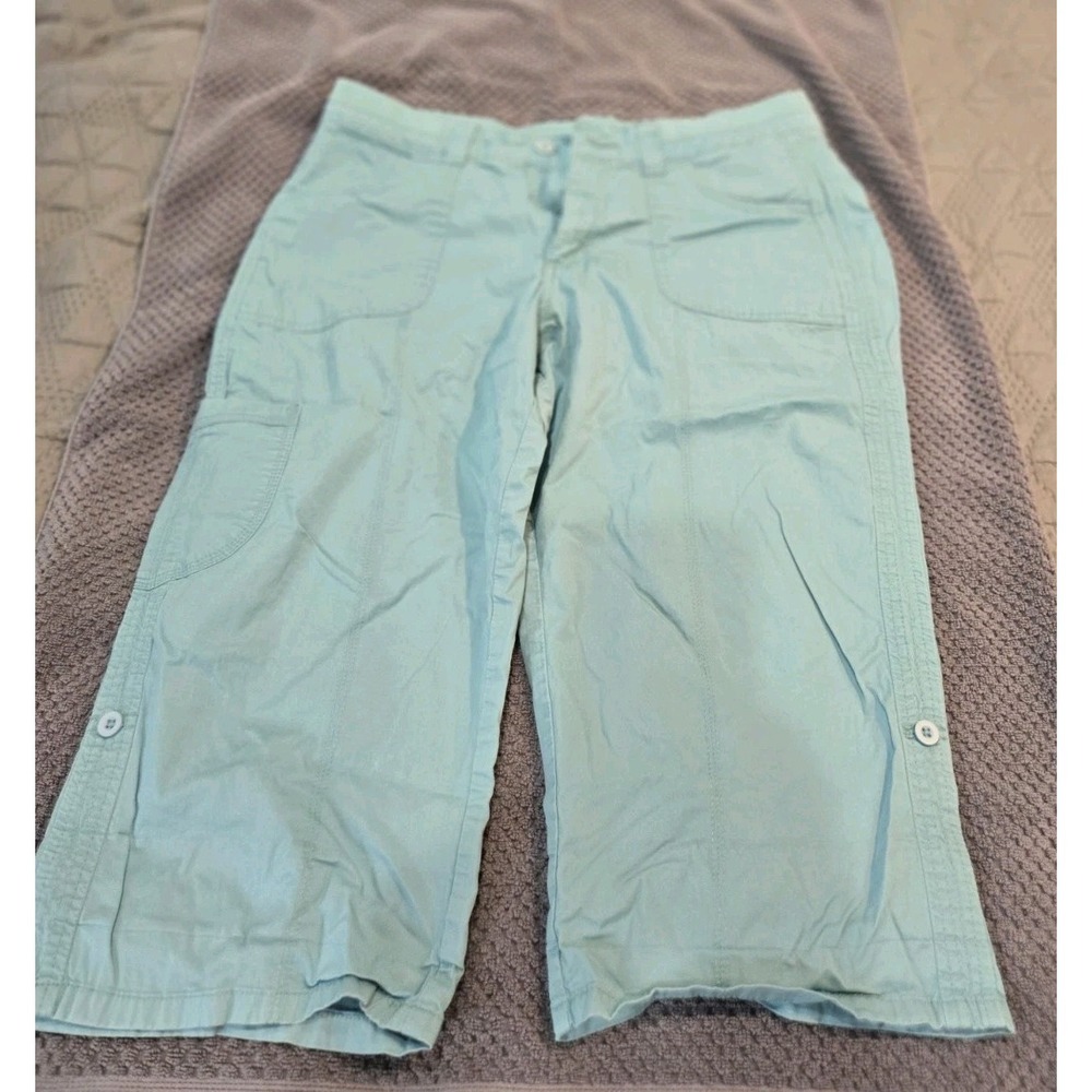 Riders by Lee Mid Rise Skimmer Pants Aqua Blue Cropped Utility‎ Capris Size 16M